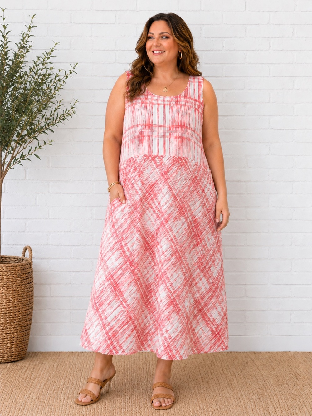 J. Jill Love Linen Dress - Sleeveless- Plaid Maxi - 100% Linen Preloved